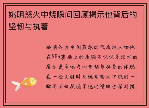姚明怒火中烧瞬间回顾揭示他背后的坚韧与执着